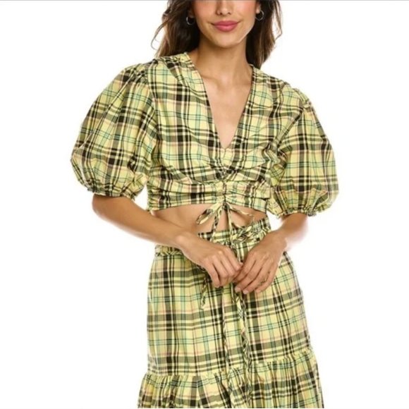 Derek Lam 10 Crosby Bella Crop Top Yellow Plaid - Picture 5 of 14